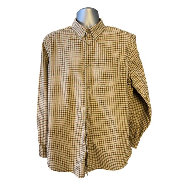 Eddie Bauer Tan Checked Heavy Weight Relaxed Fit Flannel Button Down Size L - Picture 1 of 9